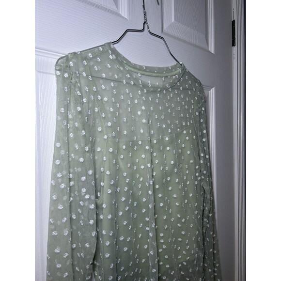 Gianni Bini Women’s Sheer Floral Dot Blouse & Cami Top Light Green Size Large - Picture 2 of 8